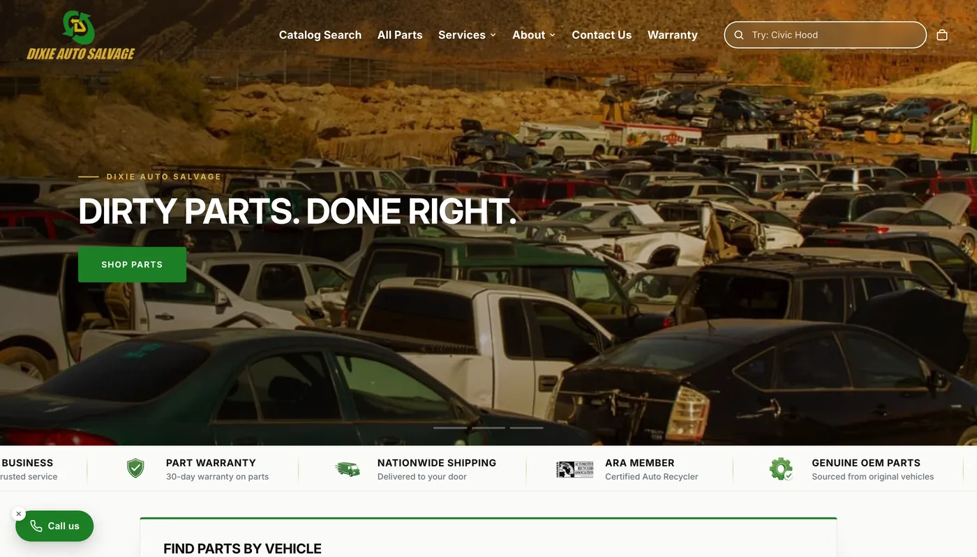 Dixie Auto Salvage store homepage
