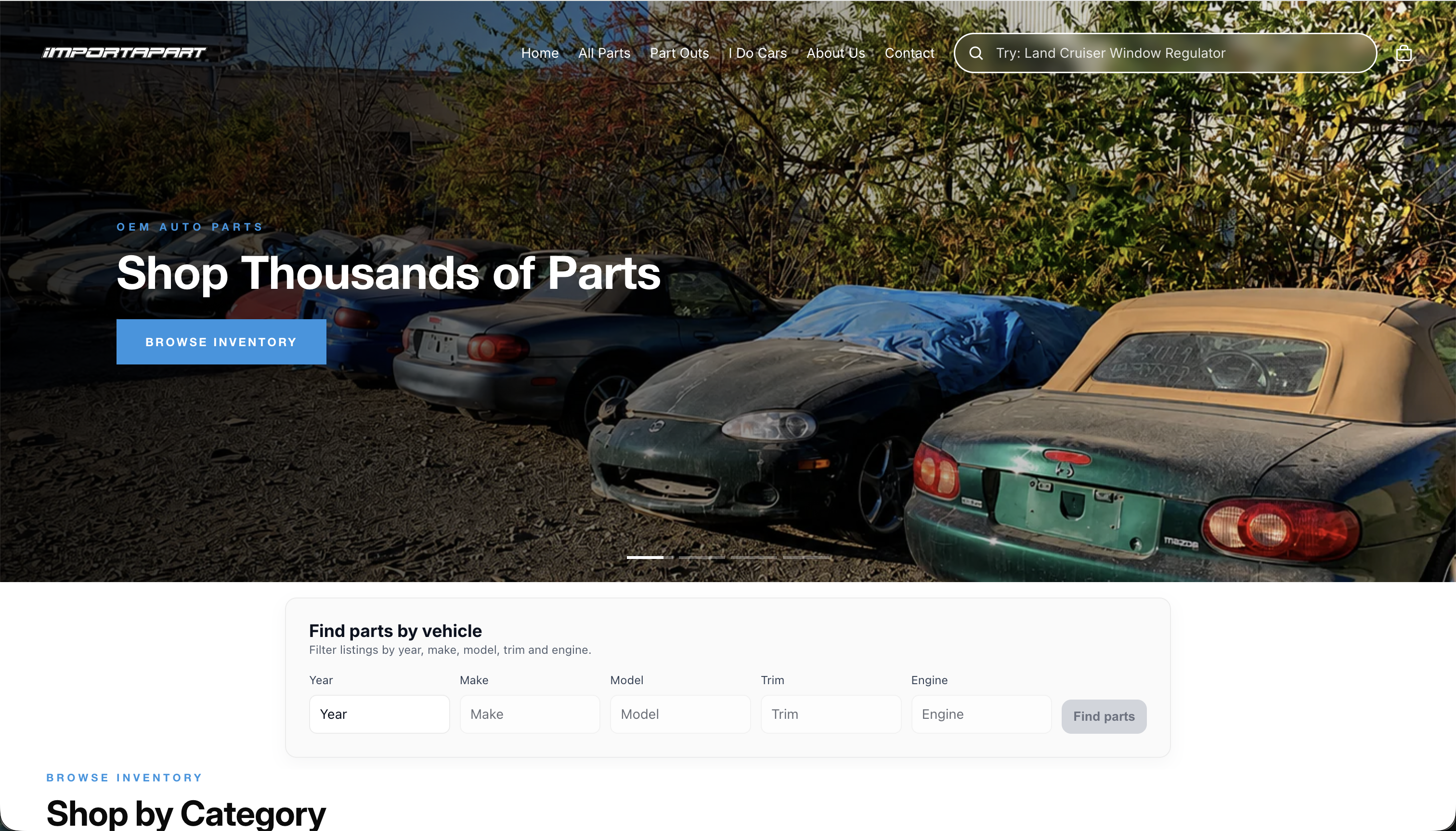 Importapart storefront homepage