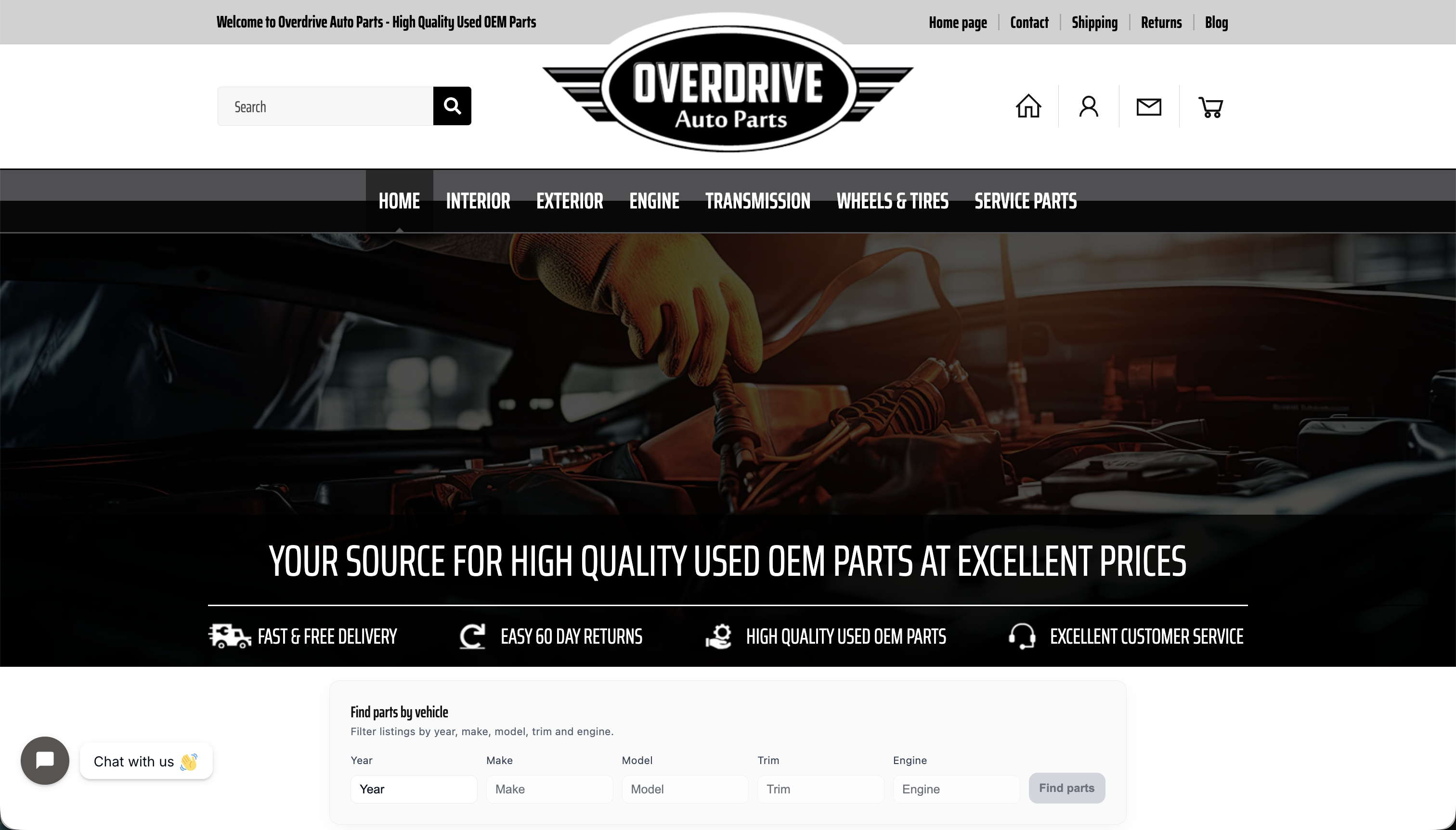 Overdrive Auto Parts storefront homepage