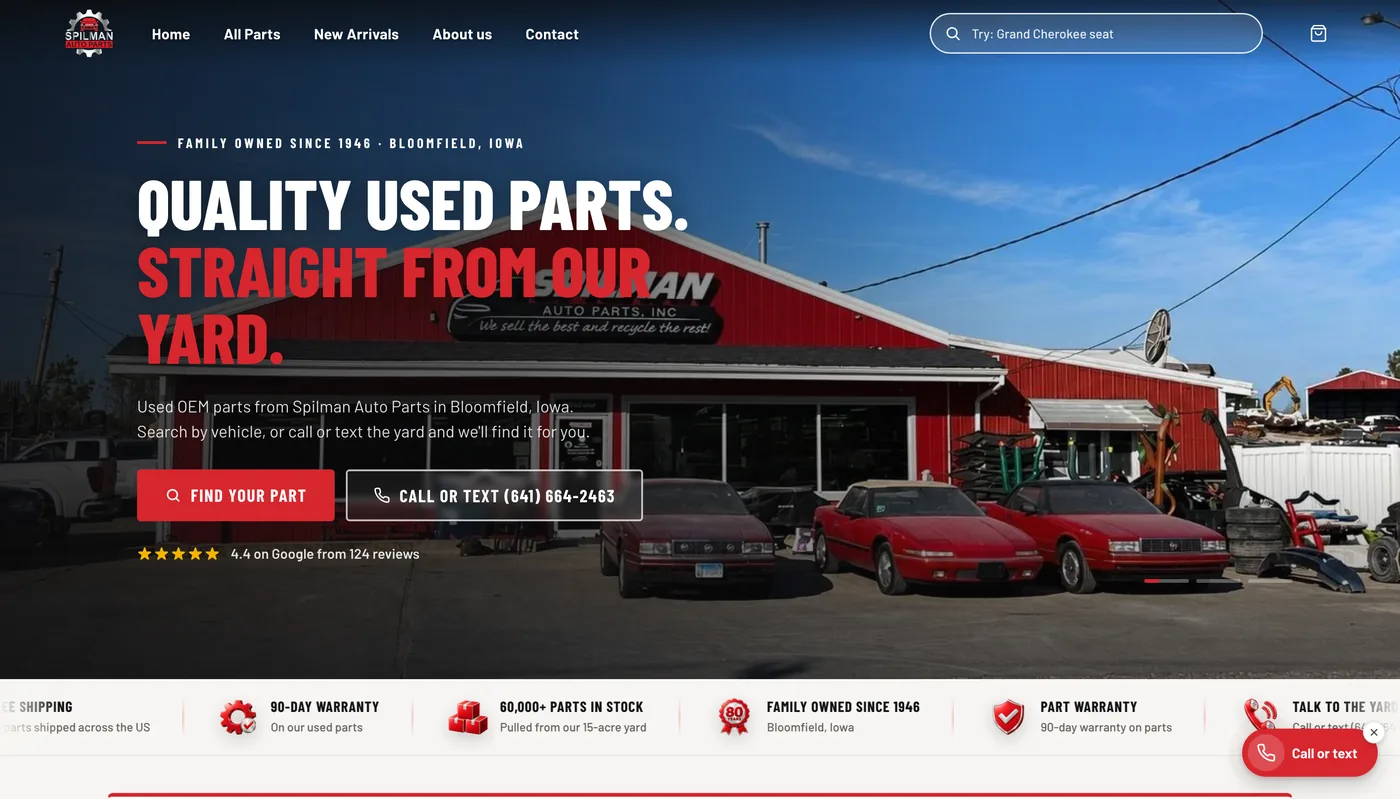 Spilman Auto Parts store homepage